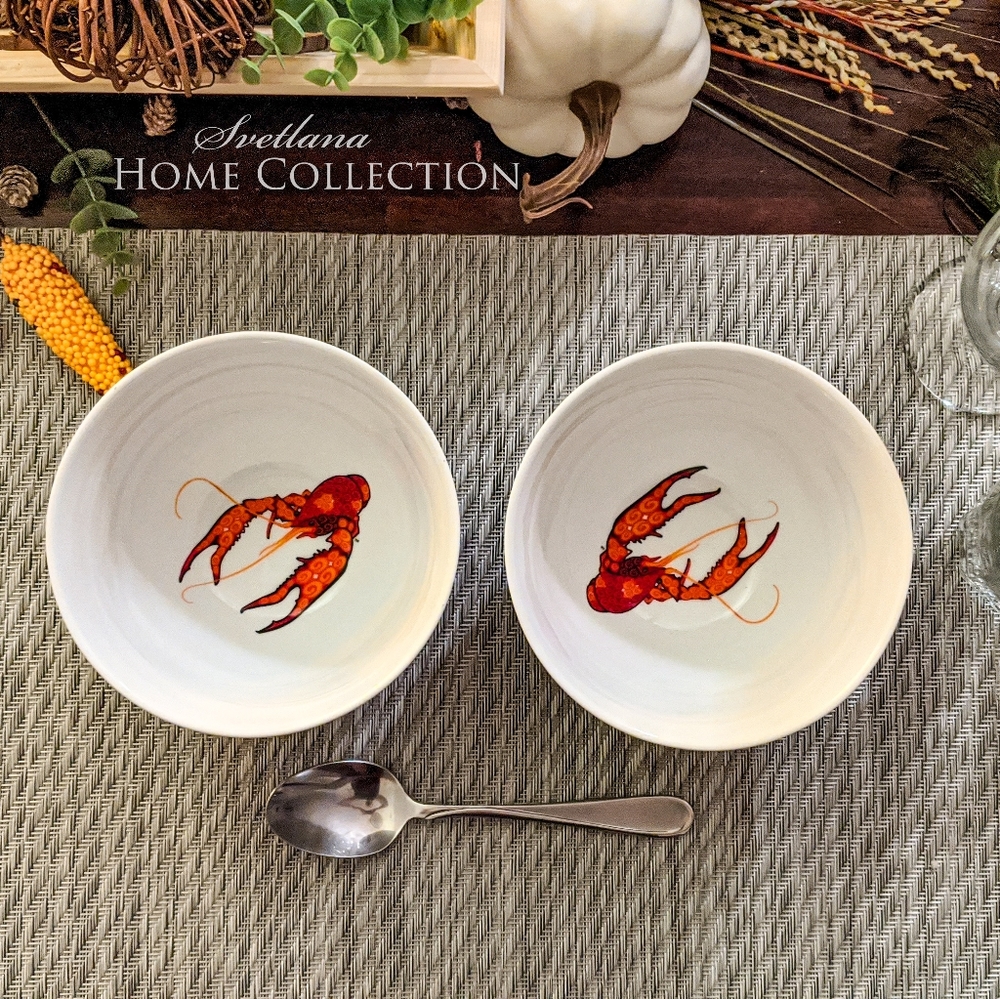 (2) Rare Brand New Porcelain Crawfish Bowls - Picture 7 of 8